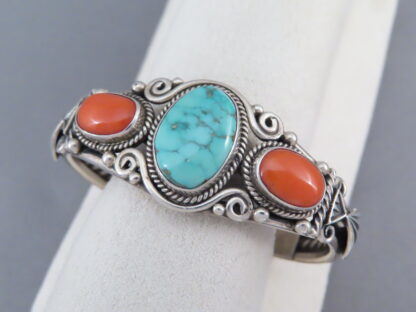 Multi-stone Sterling Silver Bracelet featuring Coral