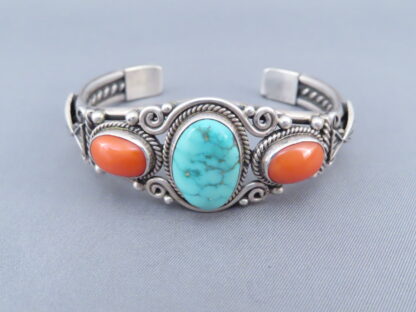 Multi-stone Sterling Silver Bracelet featuring Coral