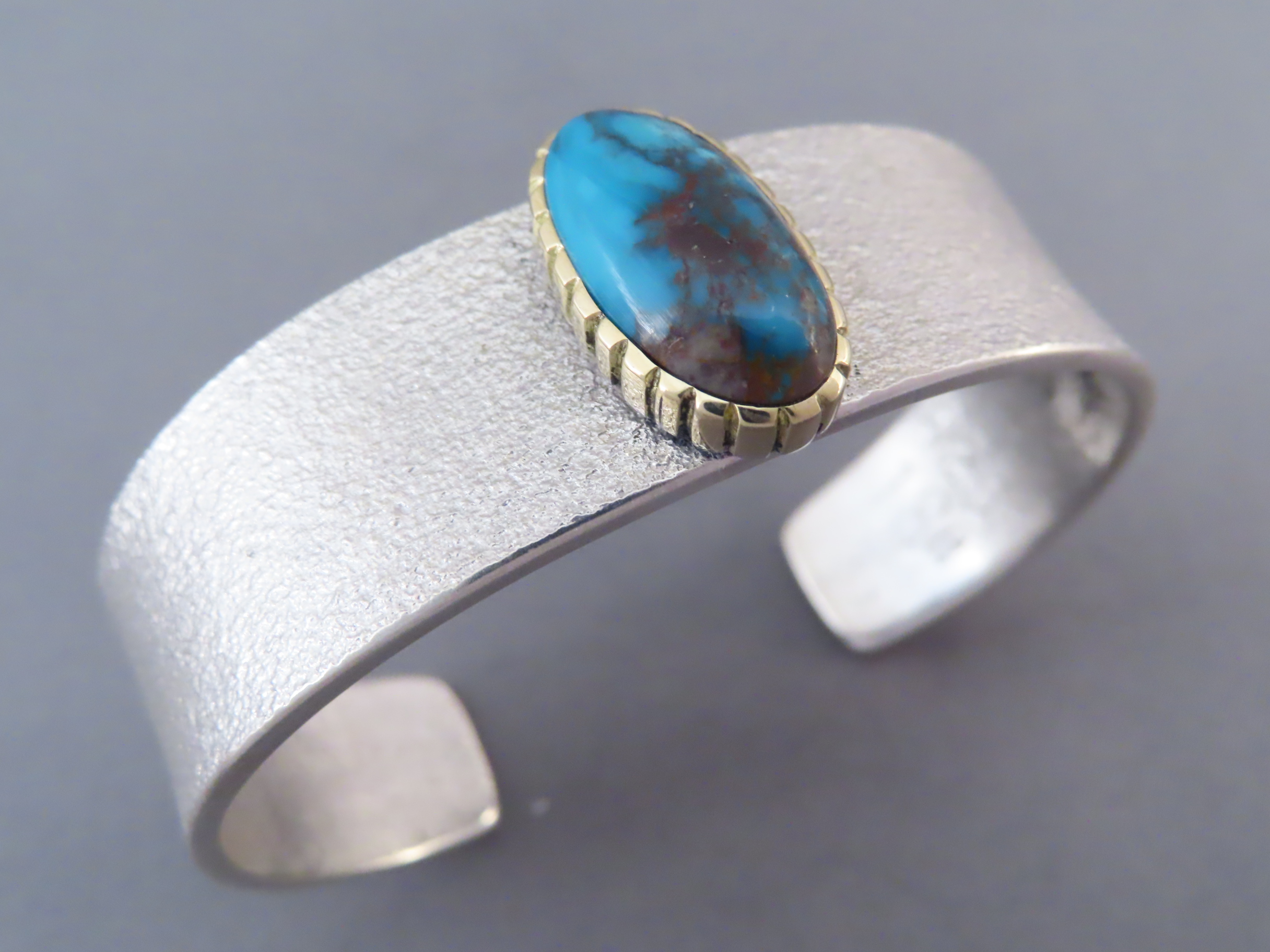 Sandcast Bisbee Turquoise Bracelet with Silver & Gold