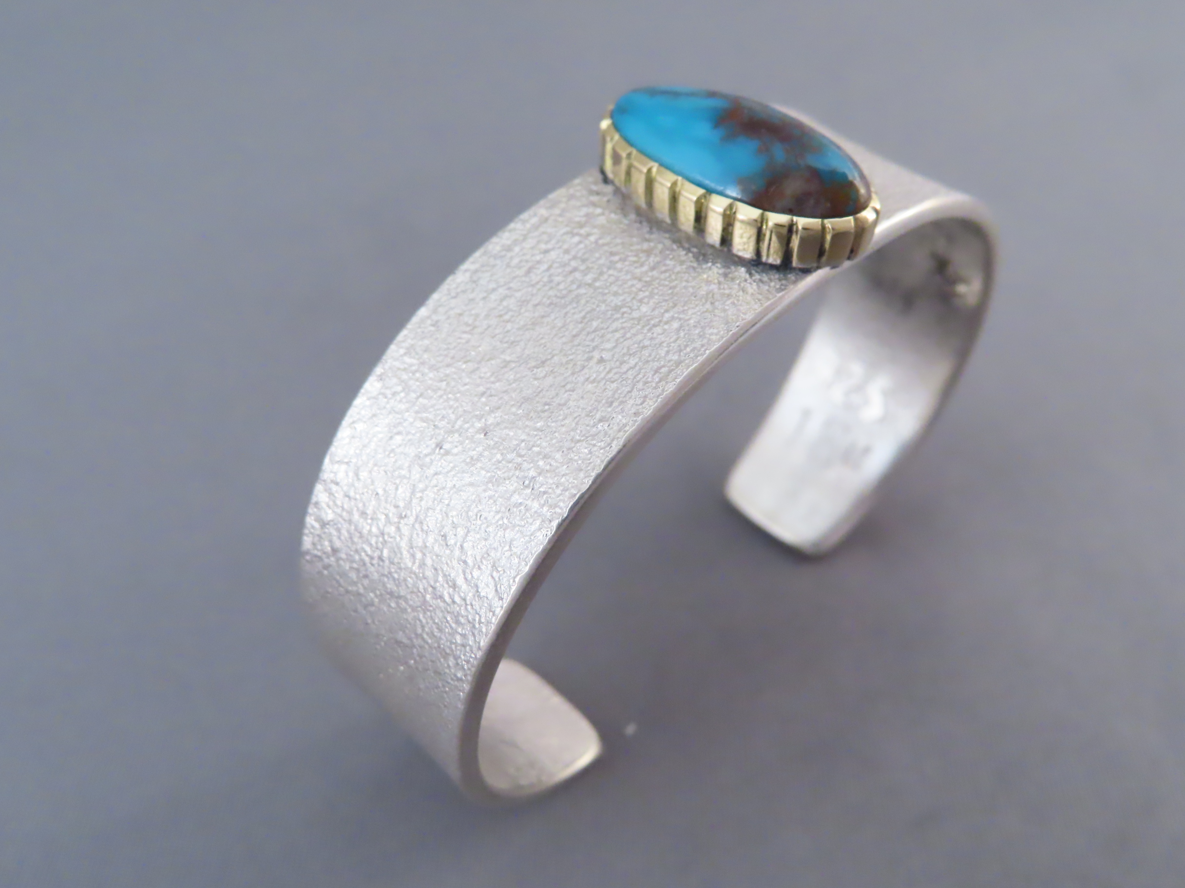 Sandcast Bisbee Turquoise Bracelet with Silver & Gold