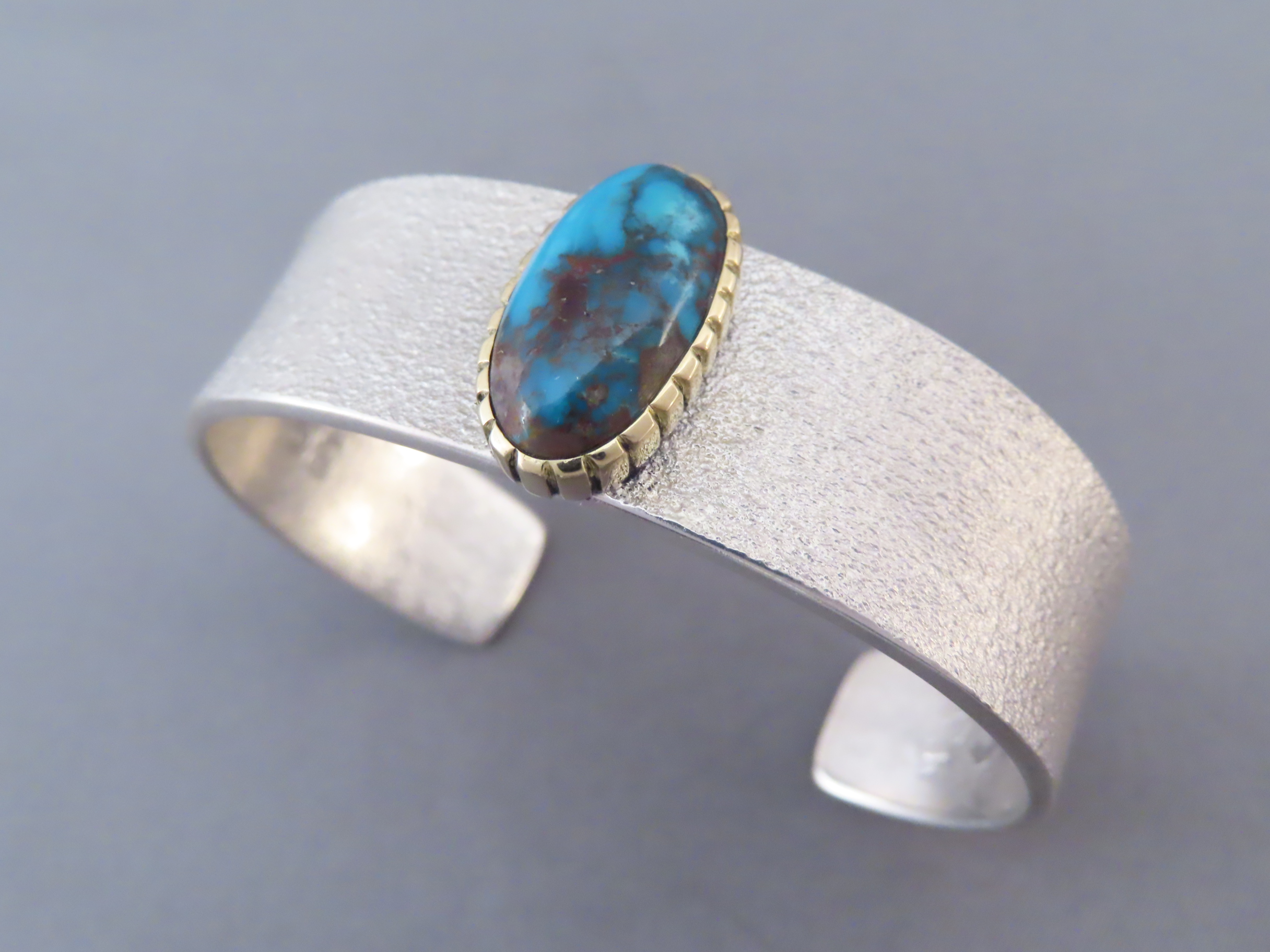 Sandcast Bisbee Turquoise Bracelet with Silver & Gold