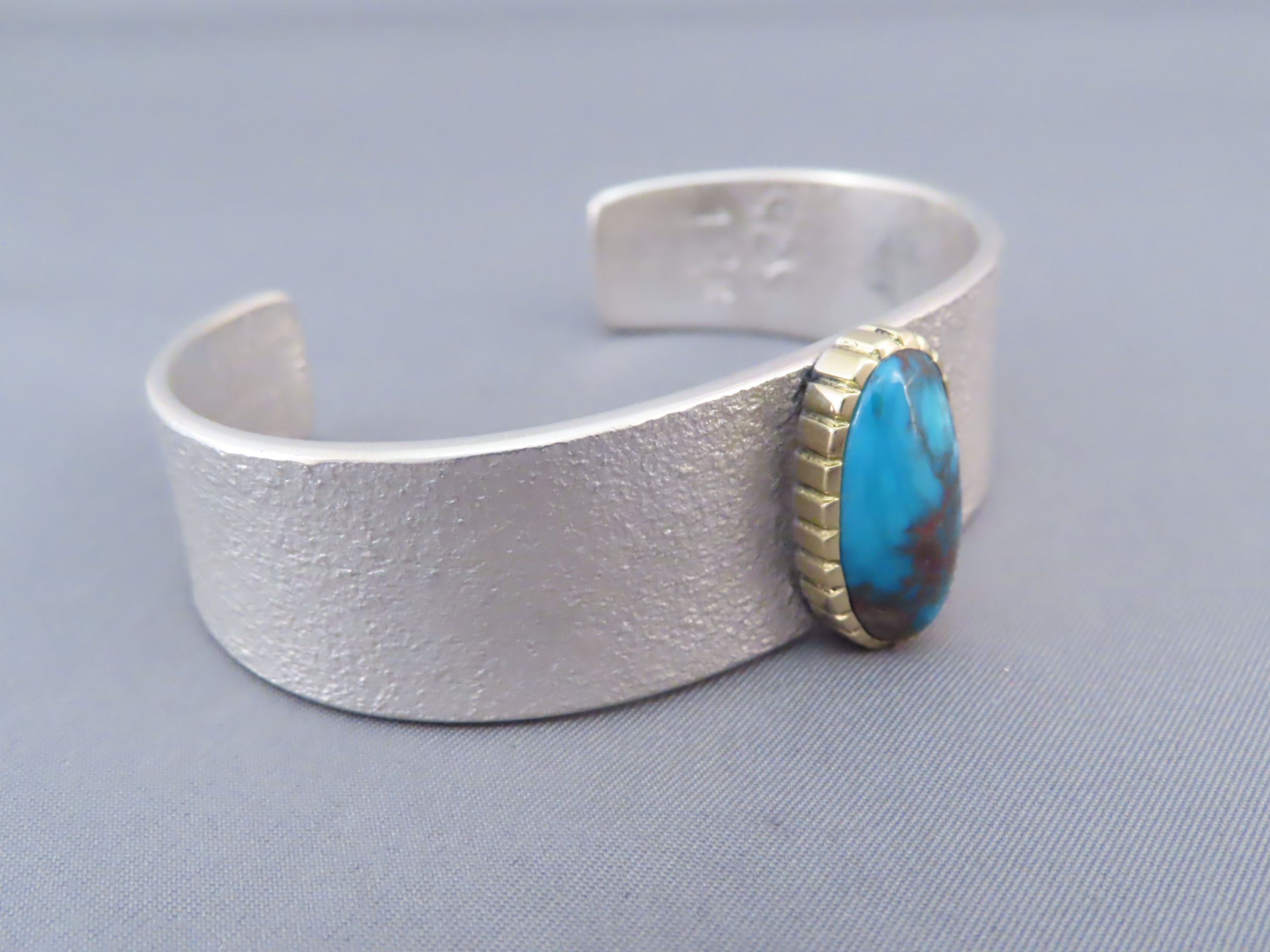 Sandcast Bisbee Turquoise Bracelet with Silver & Gold