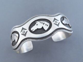 Shop Western Jewelry - Sterling Silver Horse Bracelet by Native American Navajo Indian jeweler, Leonard Gene $635- FOR SALE