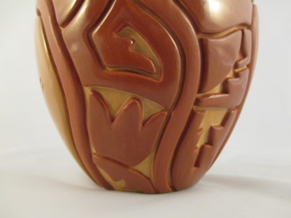 Carved Red & Tan Santa Clara Pottery Jar by Linda Tafoya-Sanchez