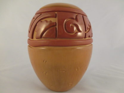 Carved Red & Tan Santa Clara Pottery Jar by Linda Tafoya-Sanchez