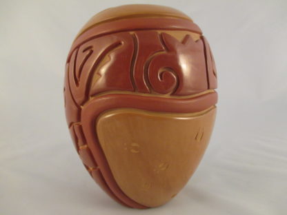 Carved Red & Tan Santa Clara Pottery Jar by Linda Tafoya-Sanchez