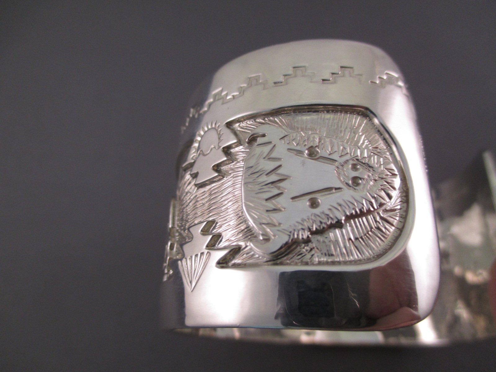 Detailed Sterling Silver Cuff Bracelet featuring Buffalo