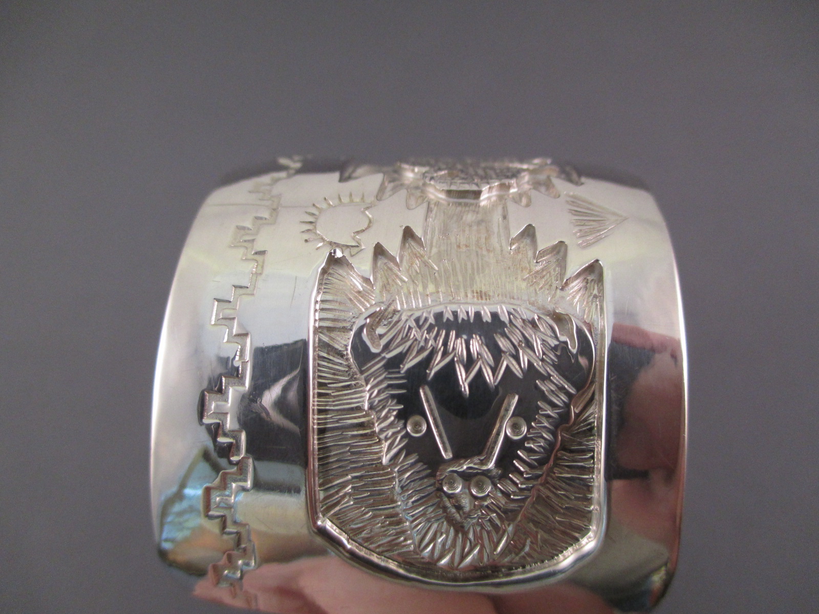 Detailed Sterling Silver Cuff Bracelet featuring Buffalo