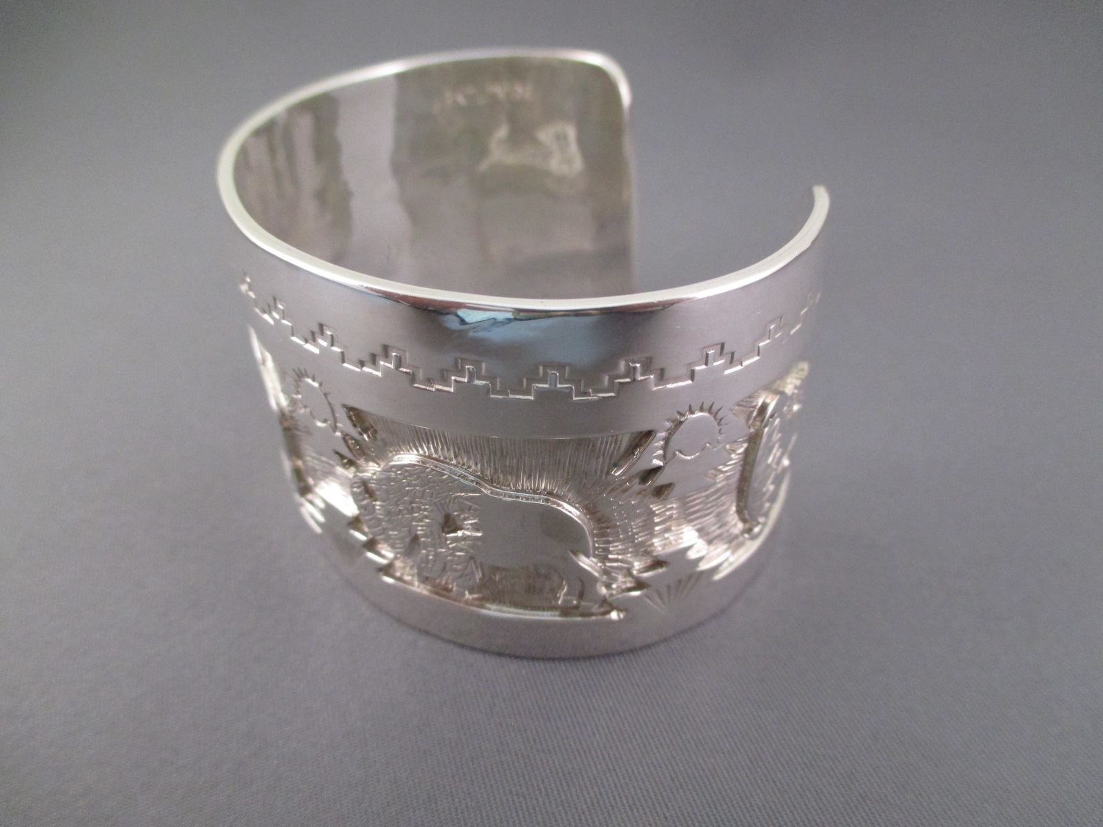 Detailed Sterling Silver Cuff Bracelet featuring Buffalo