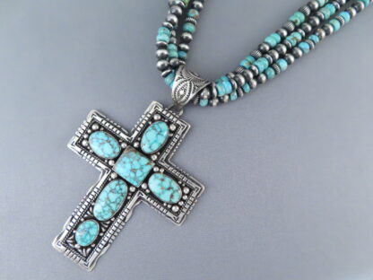 Kingman Turquoise & Sterling Silver Cross Pendant Necklace
