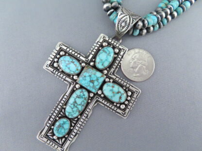 Kingman Turquoise & Sterling Silver Cross Pendant Necklace