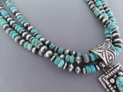 Kingman Turquoise & Sterling Silver Cross Pendant Necklace