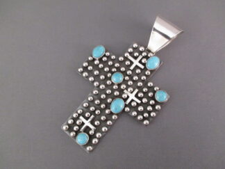 Cross Pendant with Sleeping Beauty Turquoise by Ronnie Willie