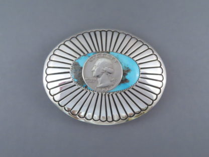 Silver & Turquoise Belt Buckle by Gene Jackson