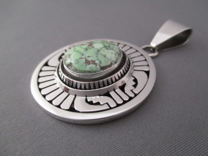 Leonard Nez Sterling Silver & Carico Lake Turquoise Pendant