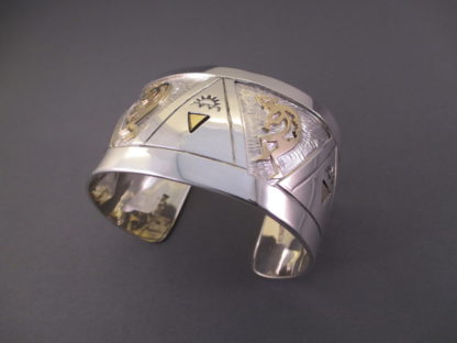 Fortune Huntinghorse Sterling Silver & 14kt Gold Overlay ‘Kokopelli’ Bracelet