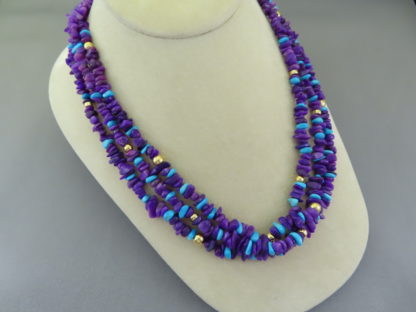 Sugilite Necklace with Gold & Turquoise Accents