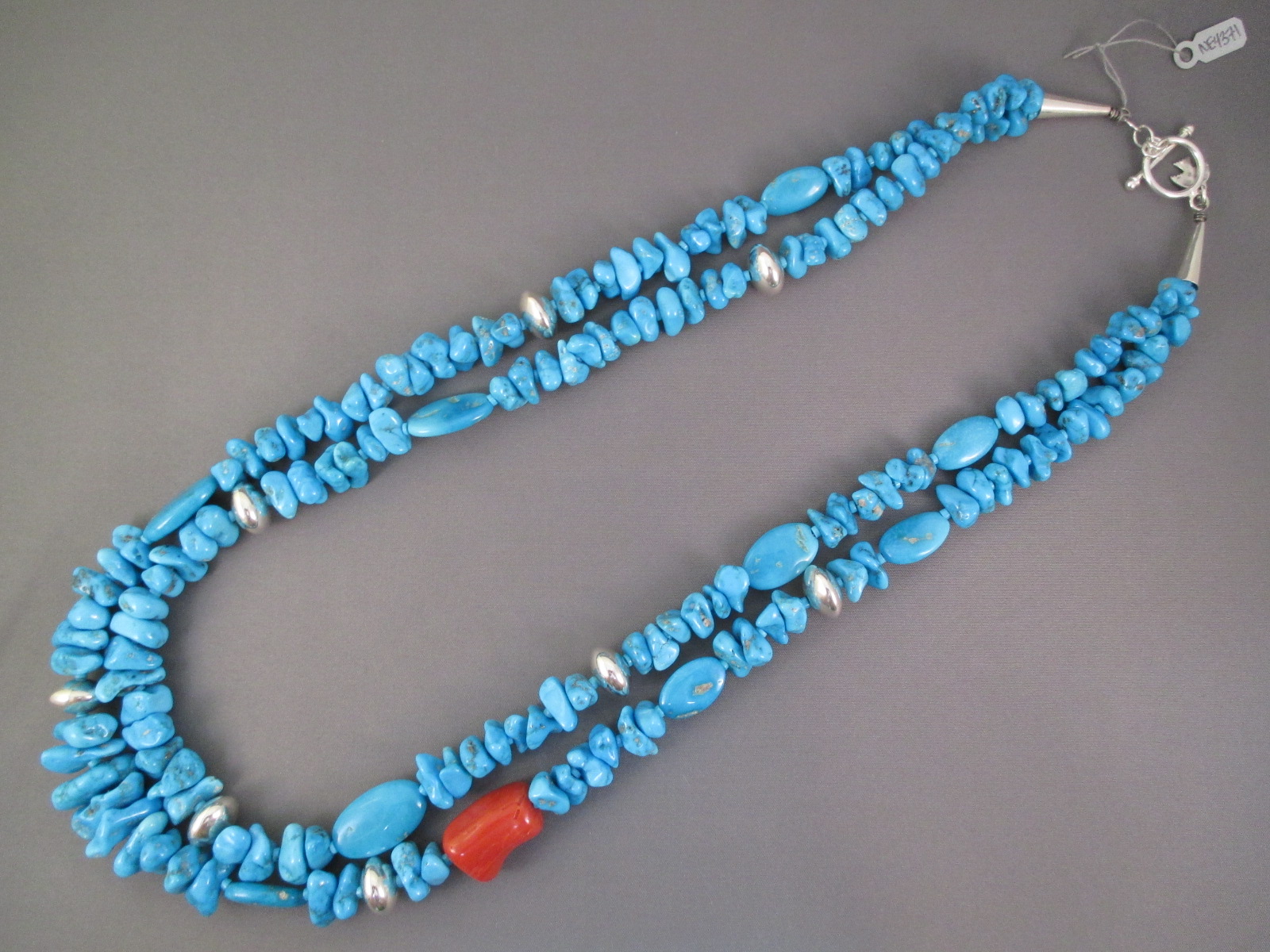 Sleeping Beauty Turquoise Necklace with Coral & Sterling Silver Accents