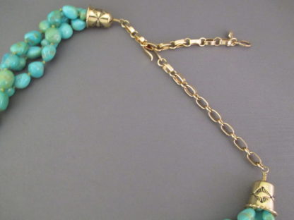 Long 3-Strand Sleeping Beauty Turquoise Necklace with 14kt Gold Accents