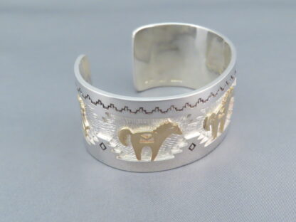Gold & Silver ‘Horse’ Cuff Bracelet by Dina Huntinghorse