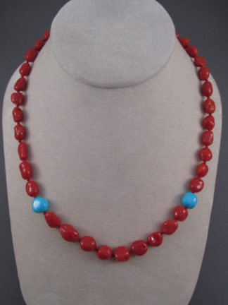 Mediterranean Coral Necklace by Native American Santo Domingo Pueblo Indian jewelry artist, Lisa Chavez $735-
