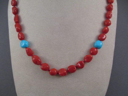 Coral Necklace with Sleeping Beauty Turquoise Accents