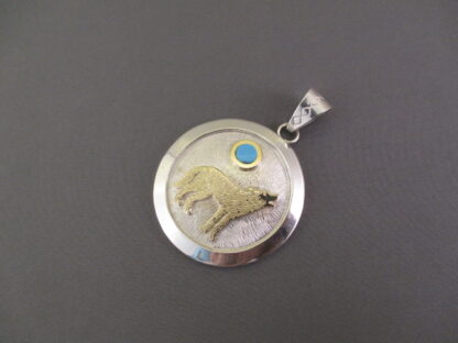 Dina Huntinghorse ‘Wolf’ Pendant with Silver, Gold, and Sleeping Beauty Turquoise