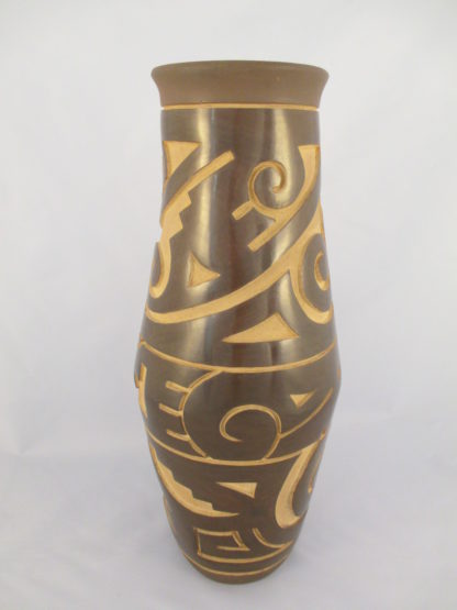 Ryan Roller Santa Clara Pueblo Pottery – Tall Carved Vase