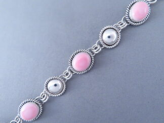 Pink Conch Shell & Sterling Silver Link Bracelet by Artie Yellowhorse
