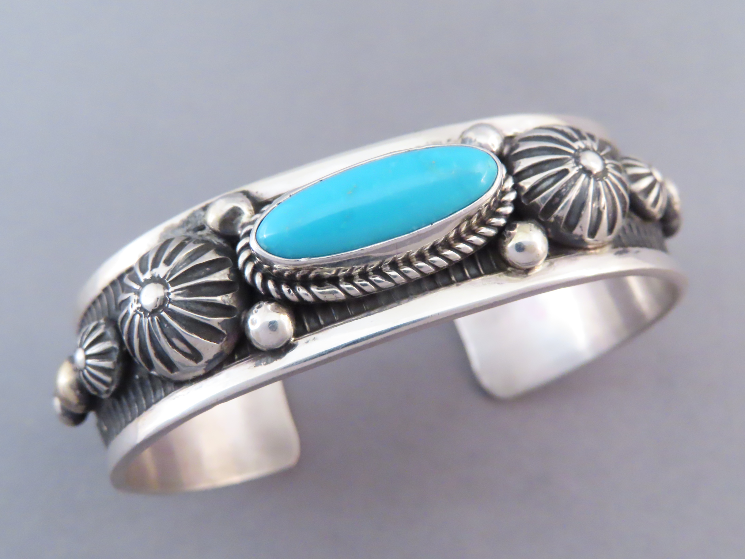Sterling Silver & Sleeping Beauty Turquoise Navajo Bracelet by Albert Jake