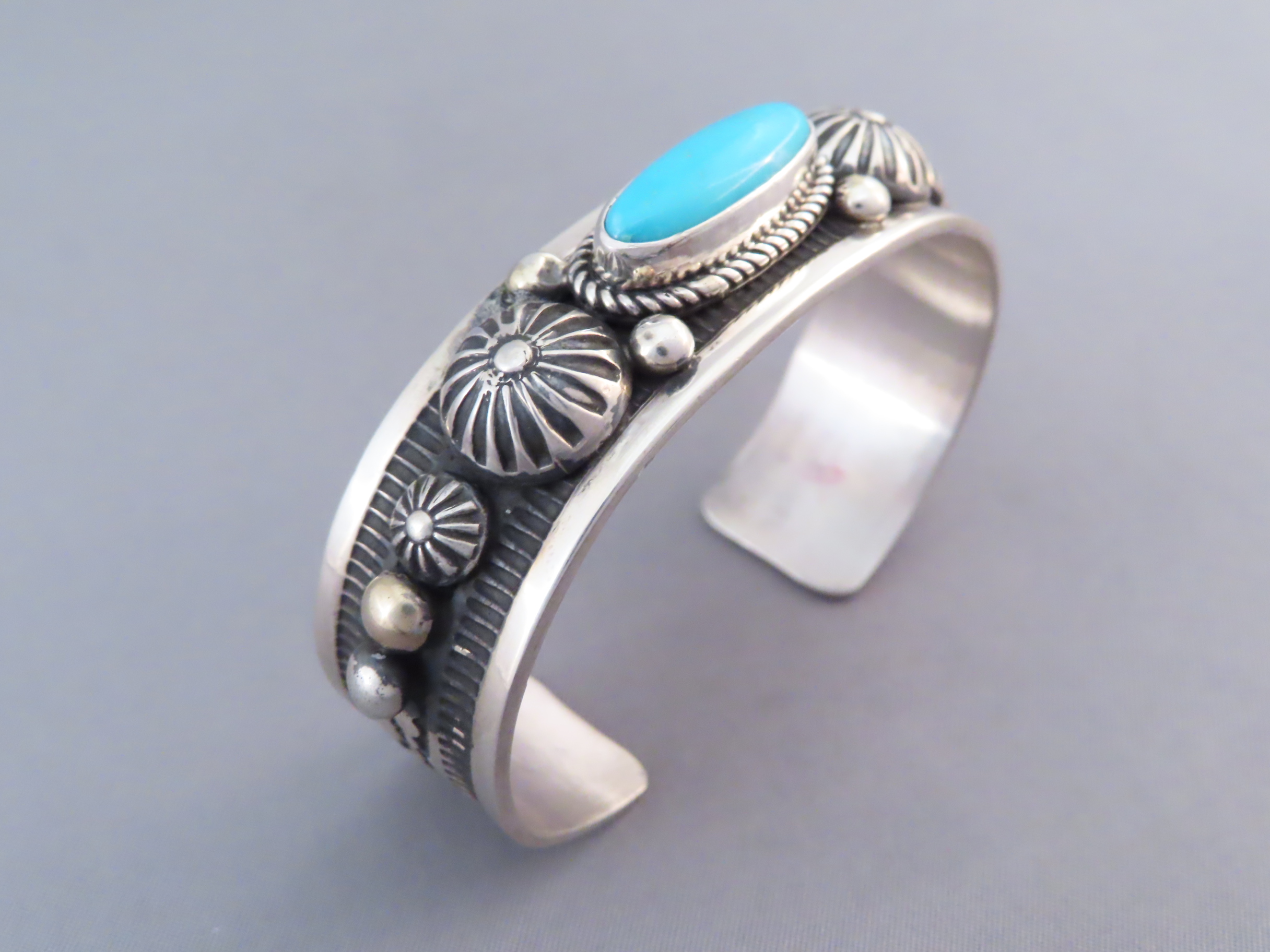 Sterling Silver & Sleeping Beauty Turquoise Navajo Bracelet by Albert Jake