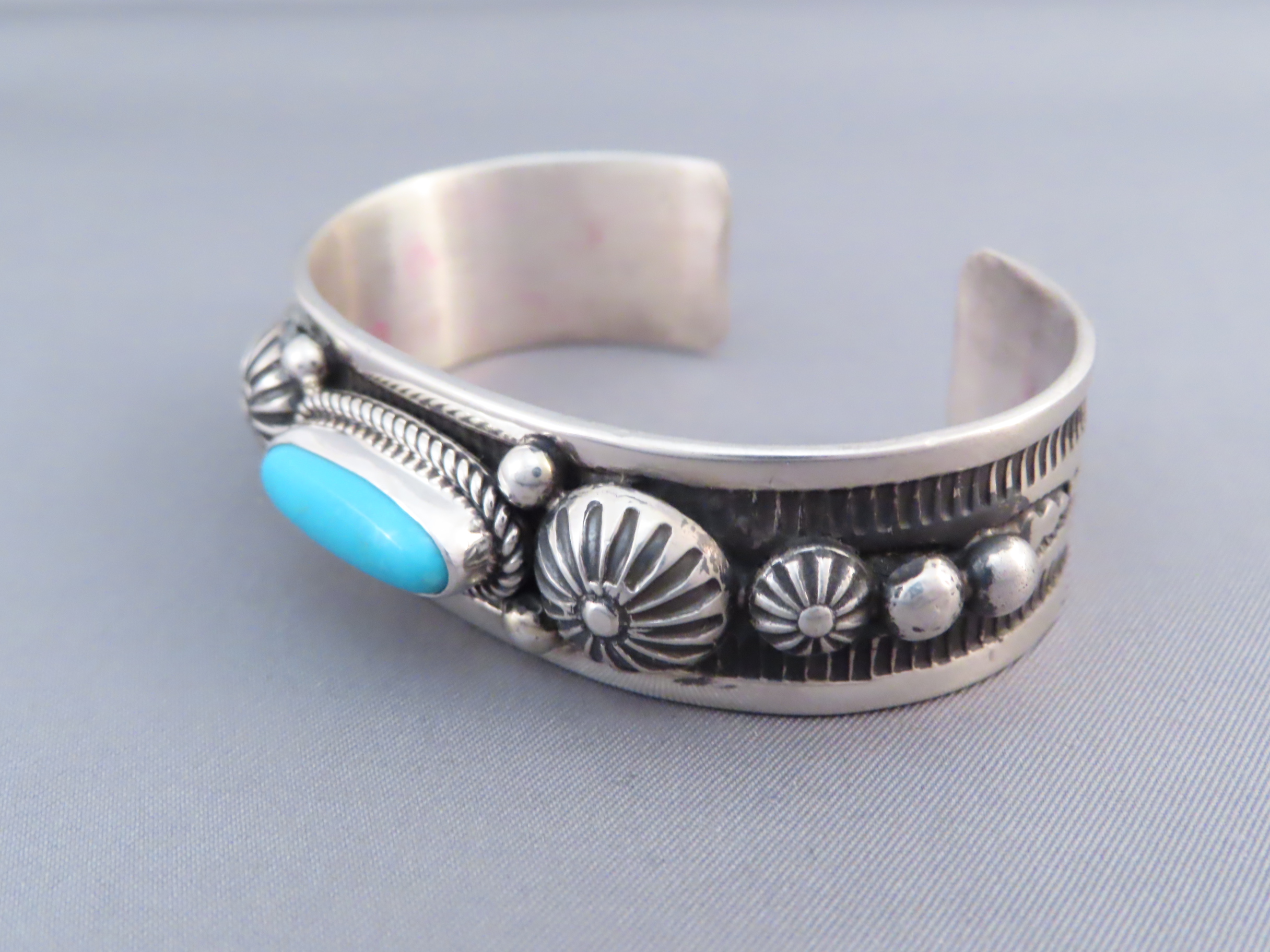 Sterling Silver & Sleeping Beauty Turquoise Navajo Bracelet by Albert Jake