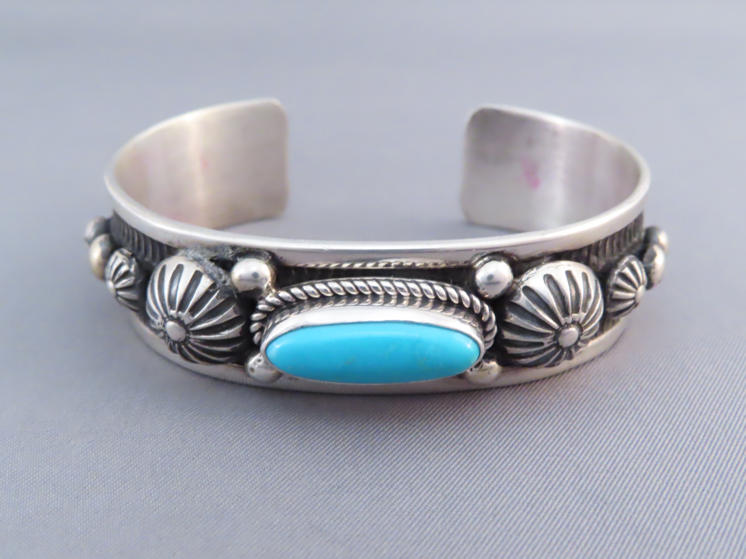 Sterling Silver & Sleeping Beauty Turquoise Navajo Bracelet by Albert Jake