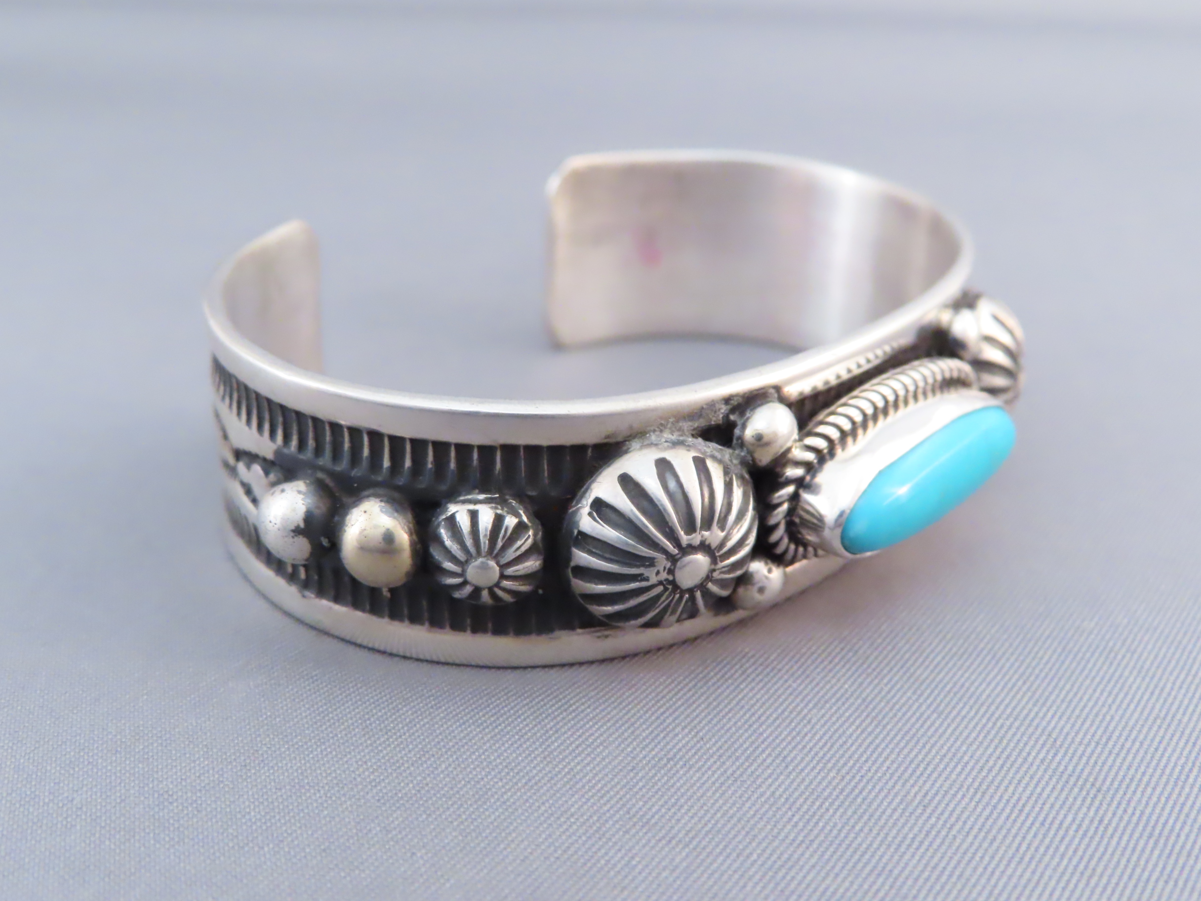 Sterling Silver & Sleeping Beauty Turquoise Navajo Bracelet by Albert Jake