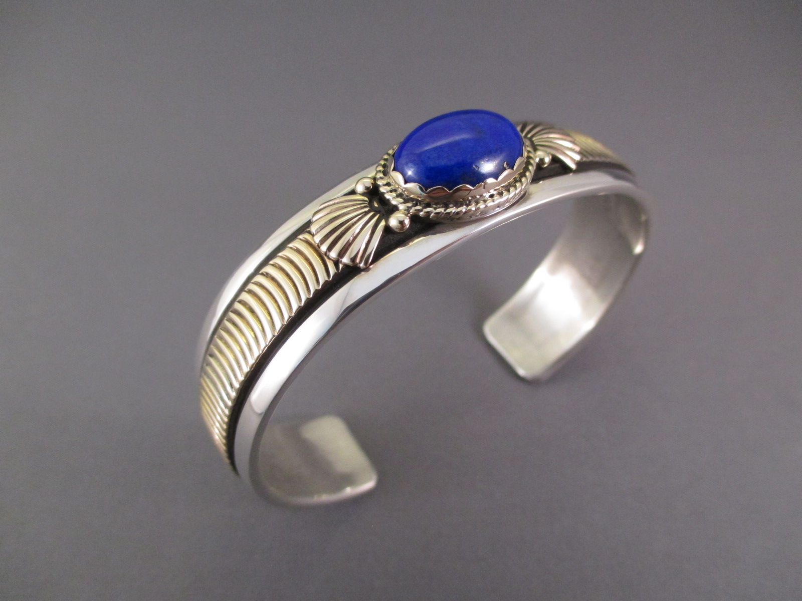 Herbert Begaye Lapis, Sterling Silver, & 14kt Gold Cuff Bracelet