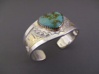Gold & Silver Royston Turquoise Cuff Bracelet by Dina Huntinghorse