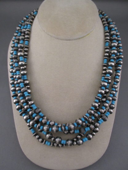 Oxidized Silver & Turquoise Bead Necklace