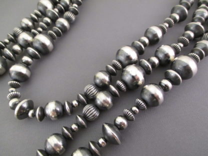 Oxidized Sterling Silver Necklace with Multi-Shaped Beads (80″)