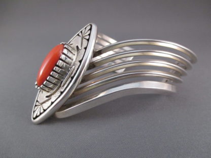 Leo Yazzie Sterling Silver & Coral Bracelet