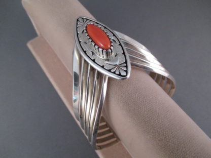 Leo Yazzie Sterling Silver & Coral Bracelet