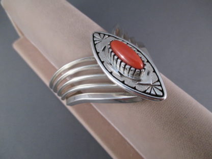 Leo Yazzie Sterling Silver & Coral Bracelet