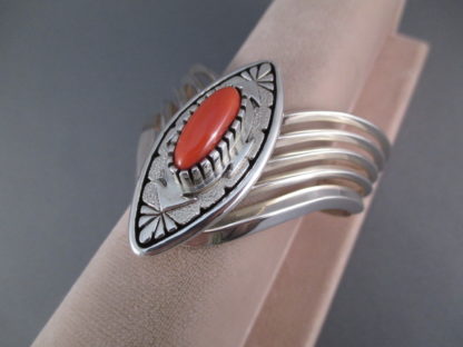 Leo Yazzie Sterling Silver & Coral Bracelet