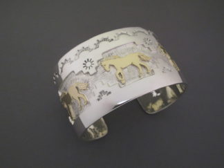 Sterling Silver & 14kt Gold 'Horse' Bracelet by Native American jewelry artist, Fortune Huntinghorse $825-