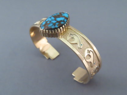 Lone Mountain Turquoise Bracelet in 14kt Gold by Robert Taylor