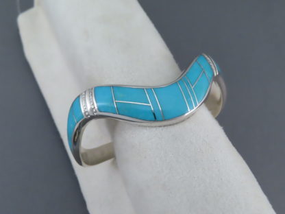 Contoured Cuff Bracelet with Turquoise Inlay