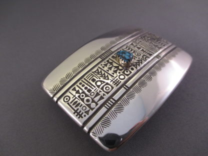 Lander Blue Turquoise Belt Buckle by Norbert Peshlakai