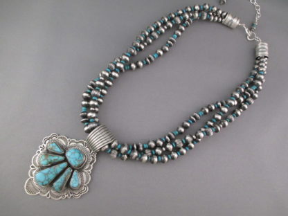 3 Strand Kingman Turquoise Pendant Necklace