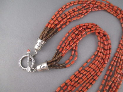Long Coral Necklace with Heishi