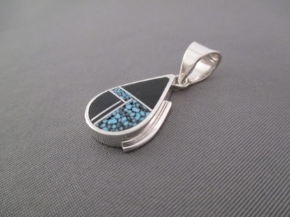 Black Jade & Turquoise Inlay Pendant (smaller teardrop)