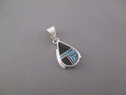 Black Jade & Turquoise Inlay Pendant (smaller teardrop)